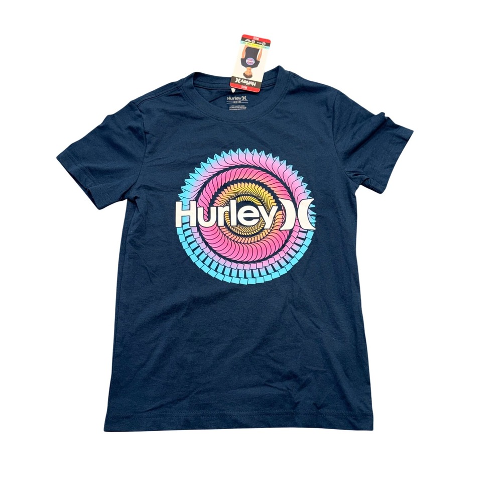 Hurley Boys Navy Blue Short Sleeve Graphic Tee Shirt Size M 7/8 8758-BCA